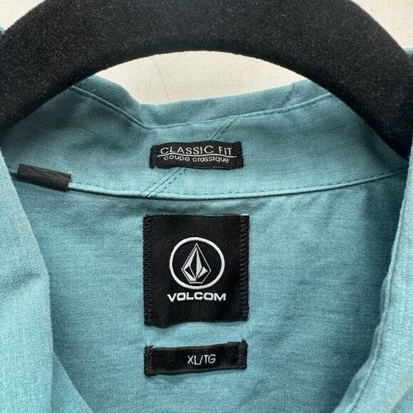 Volcom Shirt Mens Sz XL Classic Fit Button Down Short Sleeve Cotton Blend Blue - Picture 8 of 12